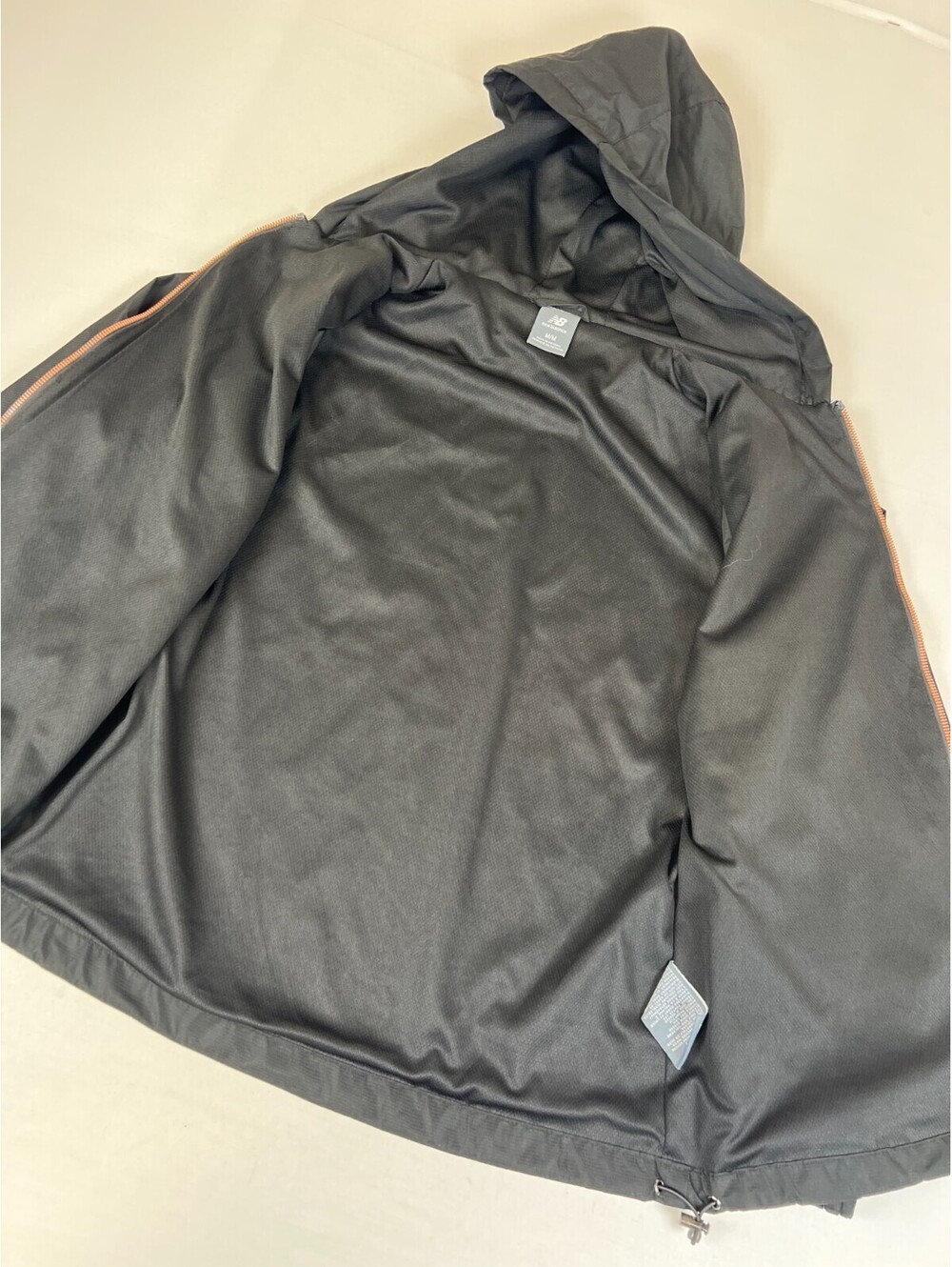New Balance Womens M Black Full Zip Hooded Windbreaker Jacket Rose Gold Logo - Picture 7 of 10